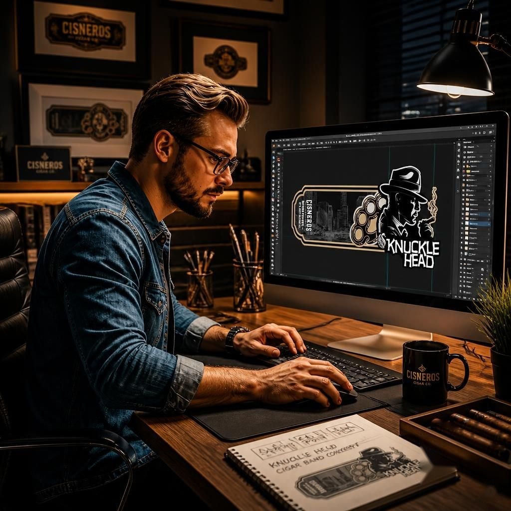 Designing a custom cigar band artwork on a computer